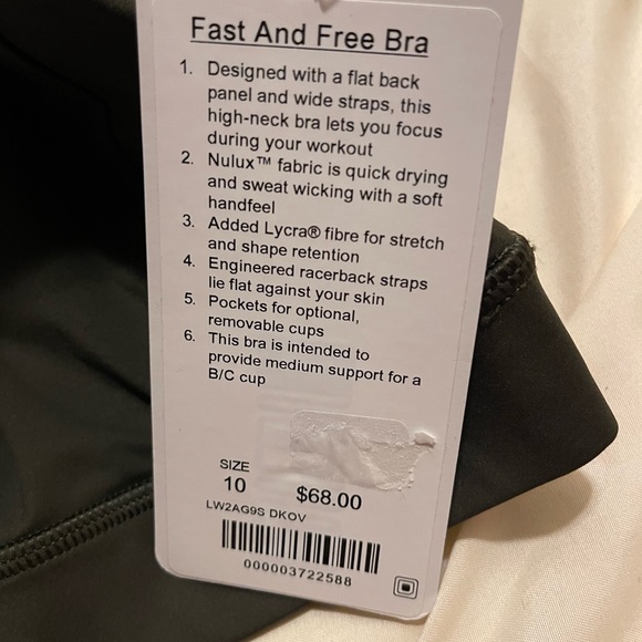 Lululemon NWT Fast and Free Bra- Size 10 - Picture 3 of 4
